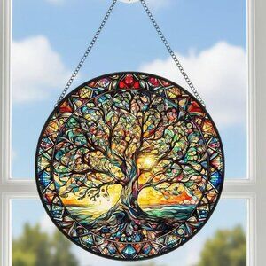 Tree of Life Stained Glass Sun Catcher Boho Wall Art
